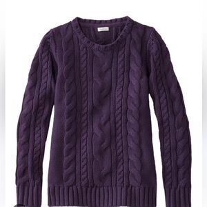 New with tag LL Bean double L cable sweater. Crewneck, darkest purple color, med